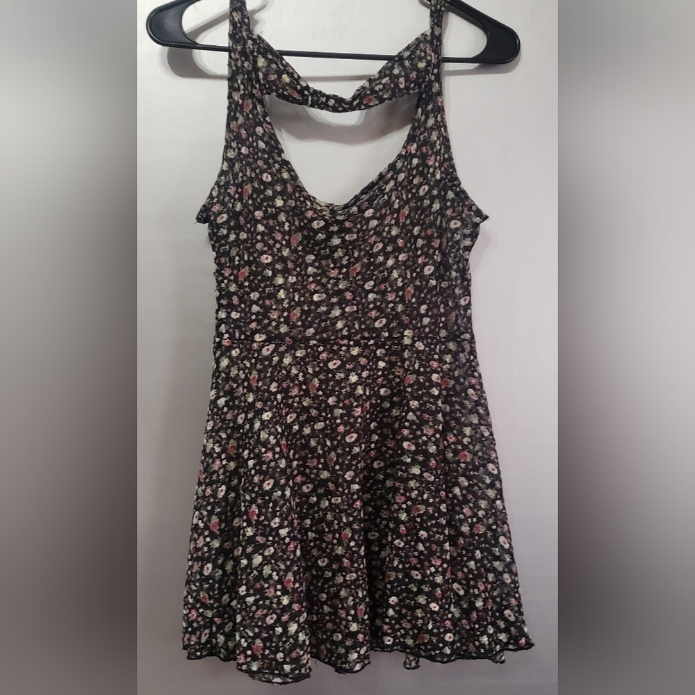 WOMANS VANITY CUTE SHEER BLACK FLORAL SLEEVELESS MINI DRESS/LONGER TOP